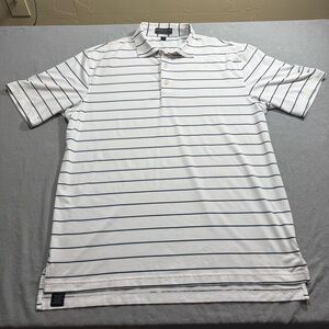 Peter Millar Summer Comfort White and Blue Striped Golf Polo Mens Large